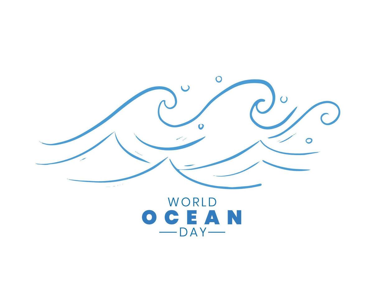 Welt Ozean Tag Hand gezeichnet Illustration mit Meer Wellen vektor