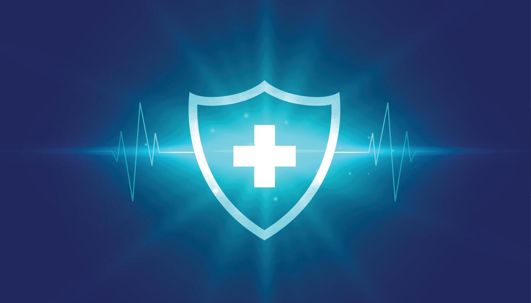 skinande skydda och kardiograf blå bakgrund för medicinsk vård vektor