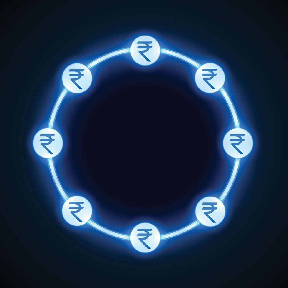 lysande neon digital rupee pengar begrepp ram vektor