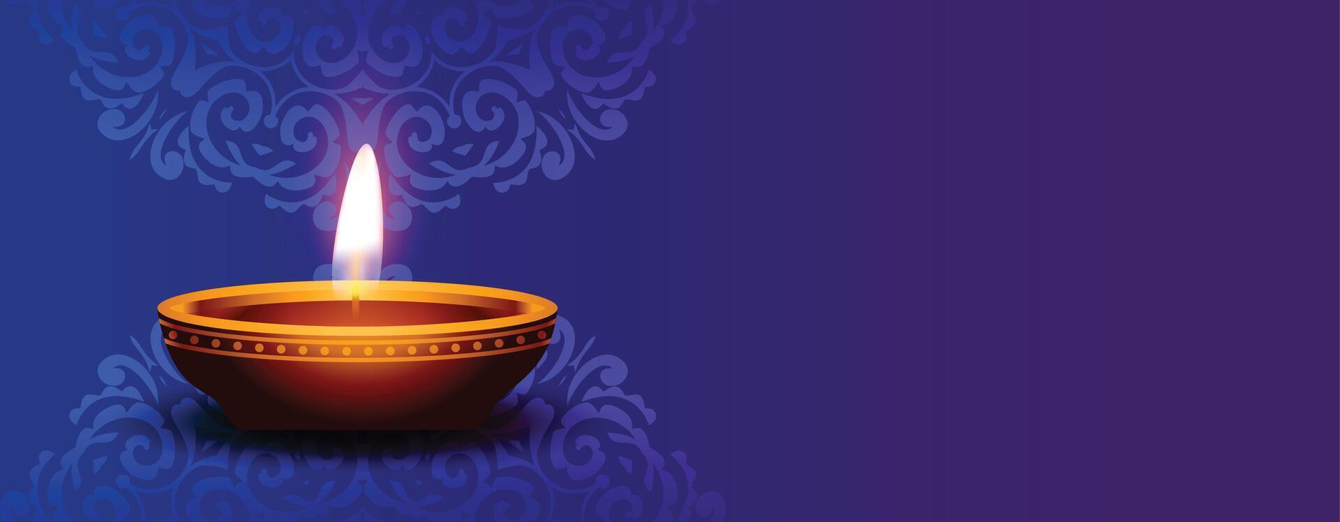 elegant glücklich Diwali Banner mit Text Raum und realistisch Diya Design vektor