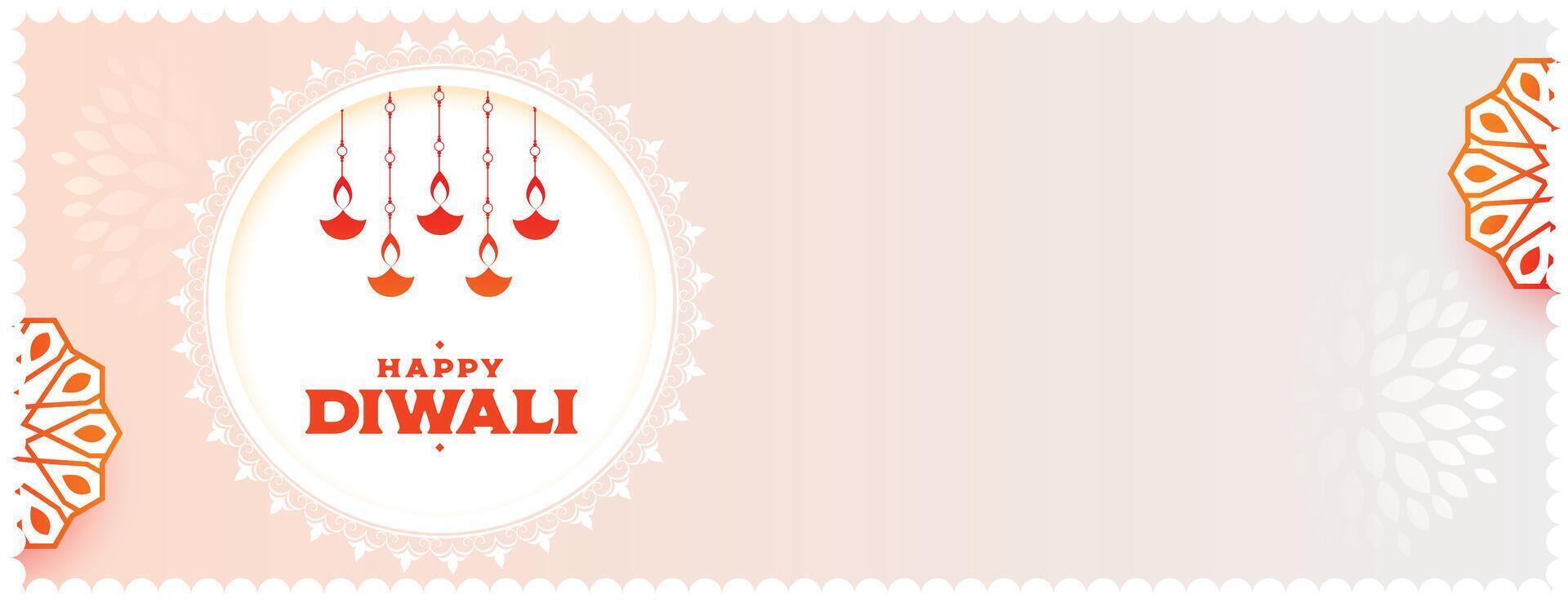 trevlig shubh diwali lyckönskningar baner med hängande diya design vektor