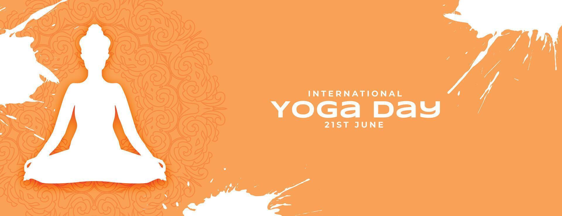 grungy Stil International Yoga Tag Banner zum Entspannung und Wellness vektor