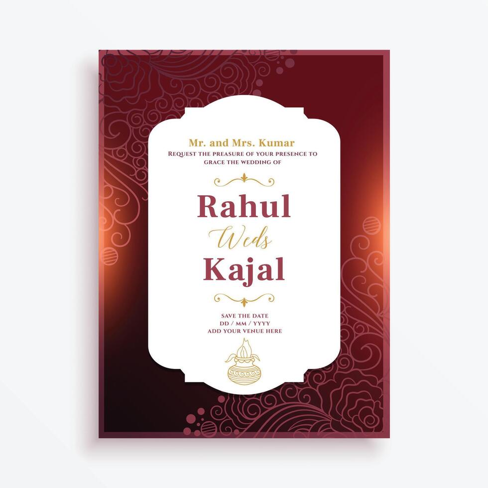 elegant indisch Hochzeit Karte Layout Design vektor