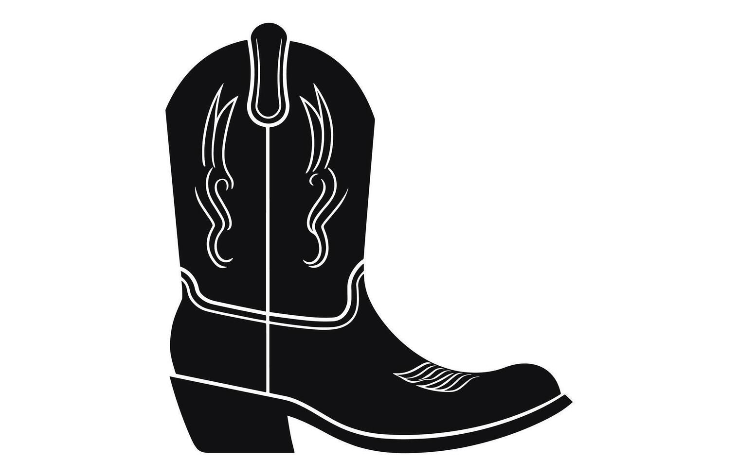 Cowboy Stiefel mit Ornament. Cowboy Western und wild Westen Thema.Cowboy Stiefel Illustration. Cowboy Stiefel Absätze Vektor Silhouette Illustration Satz.