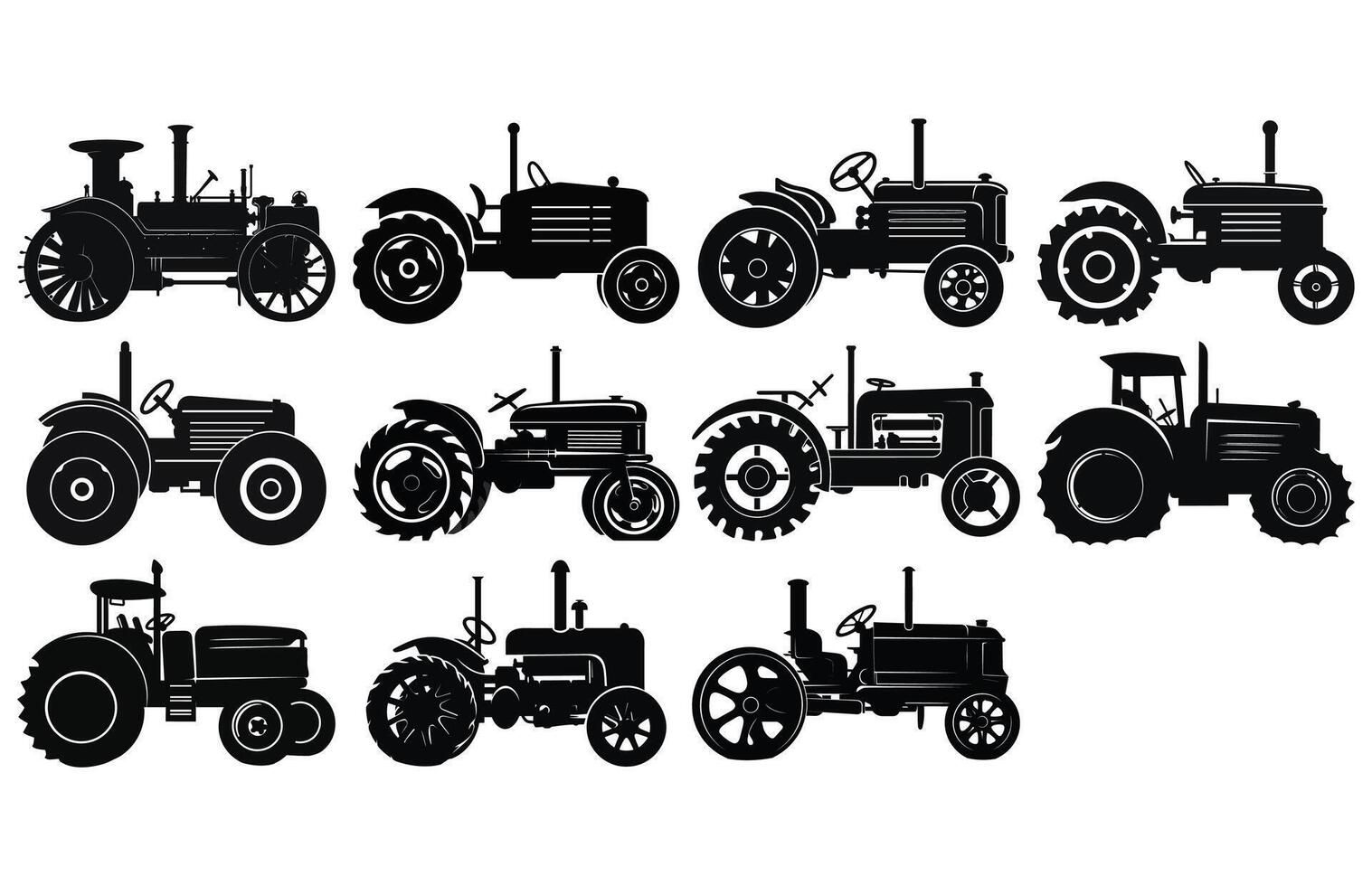 steampunk traktor silhuett, traktorer vektor siluett, traktor silhuetter modern och antik,