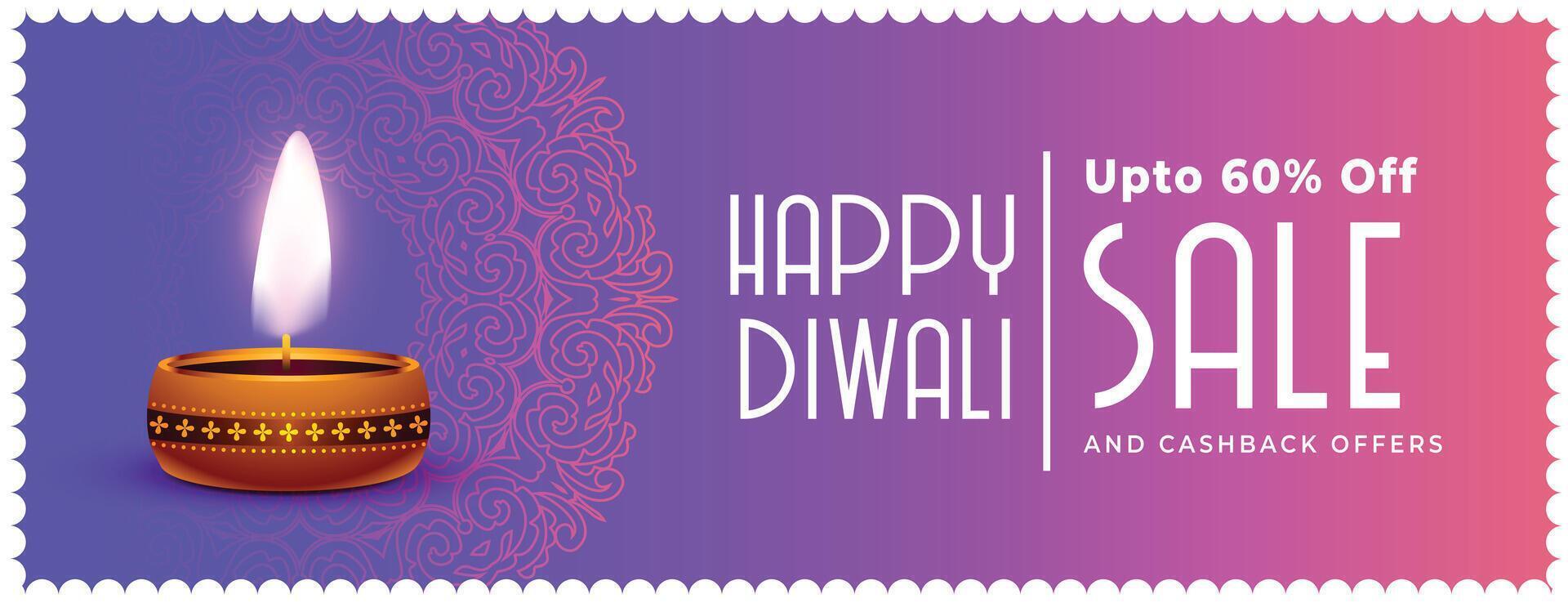 glücklich Diwali Verkauf und Rabatt Banner mit Verbrennung Diya Design Vektor