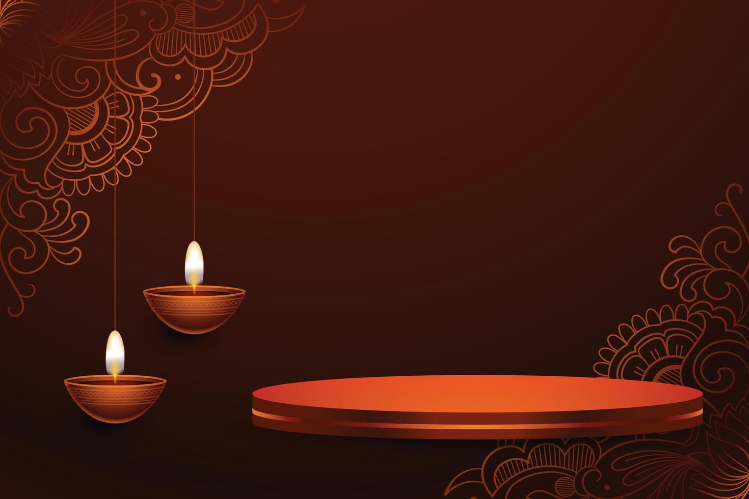 shubh Deepavali Veranstaltung Karte mit 3d Podium und hängend Diya Design Vektor