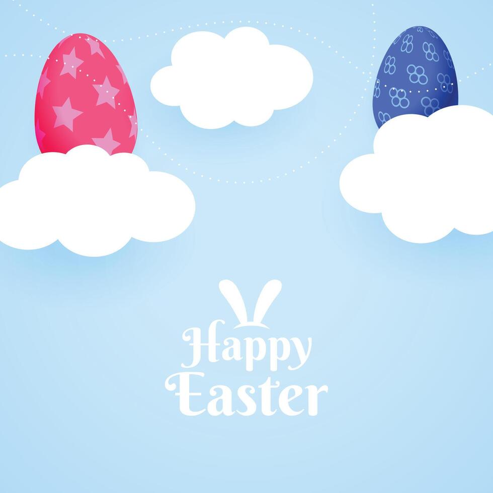 Lycklig påsk kort med moln och ägg vektor