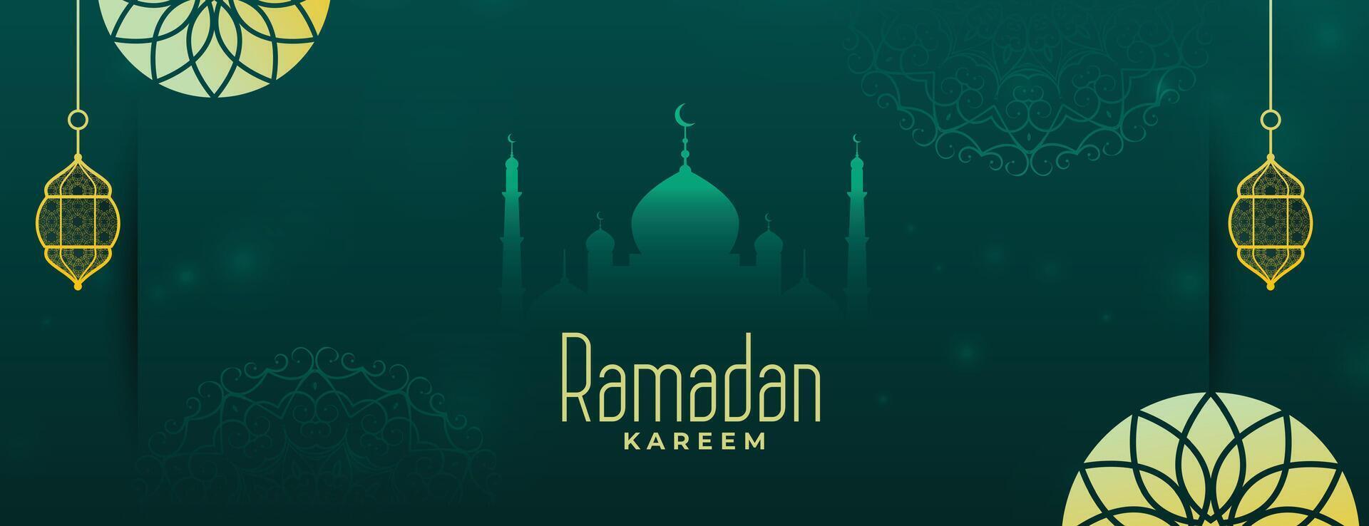 grön ramadan kareem eid festival arabicum baner design vektor