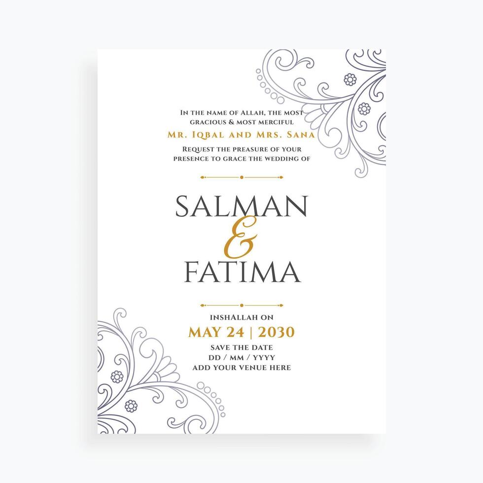 schön und sauber Muslim religiös Hochzeit Karte Vorlage zum Braut und Bräutigam vektor