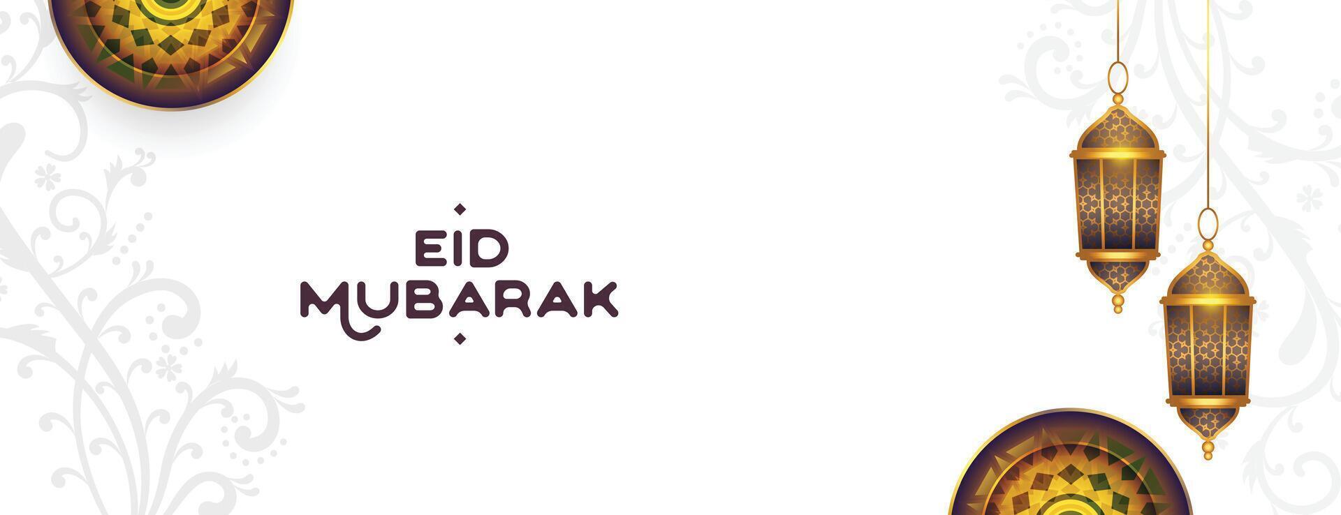 realistisk eid mubarak vit baner design vektor