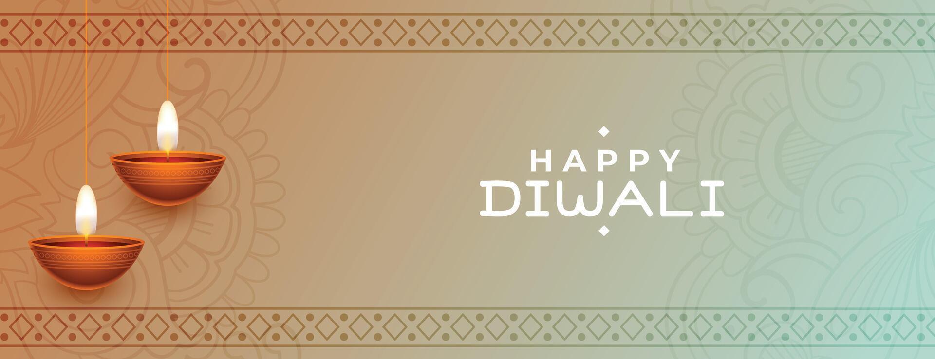 glücklich Diwali Urlaub Banner mit Diya Dekoration vektor