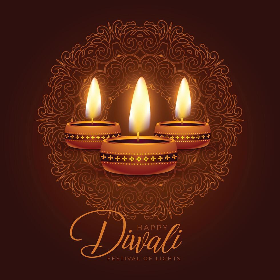 nett shubh Diwali Festival Hintergrund mit Verbrennung Diya auf Mandala Rahmen vektor