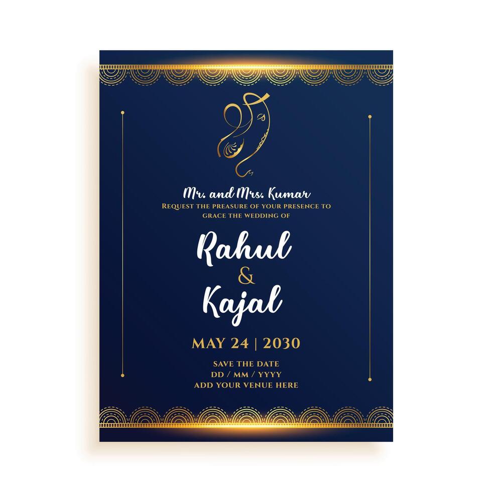 gyllene indisk bröllop kort design med händelse detaljer Plats vektor