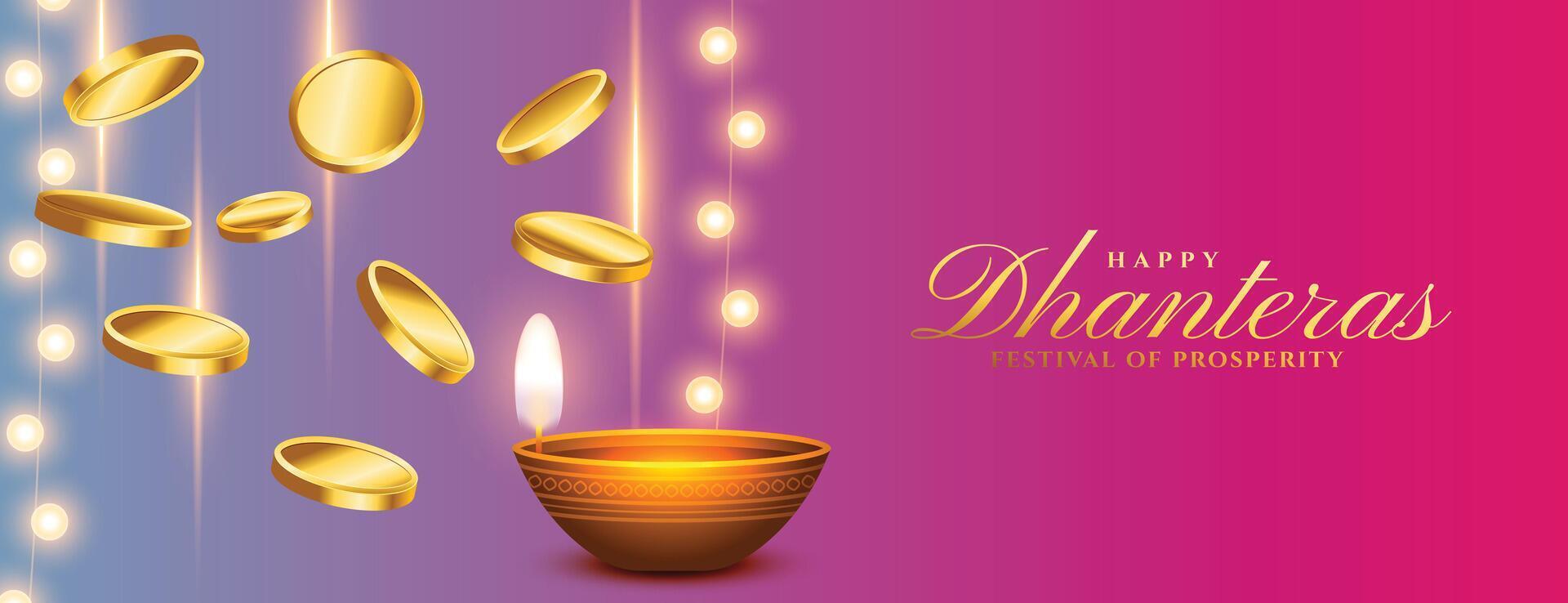 Auge fangen glücklich Dhanteras wünscht sich Banner feiern Festival von der Wohlstand vektor