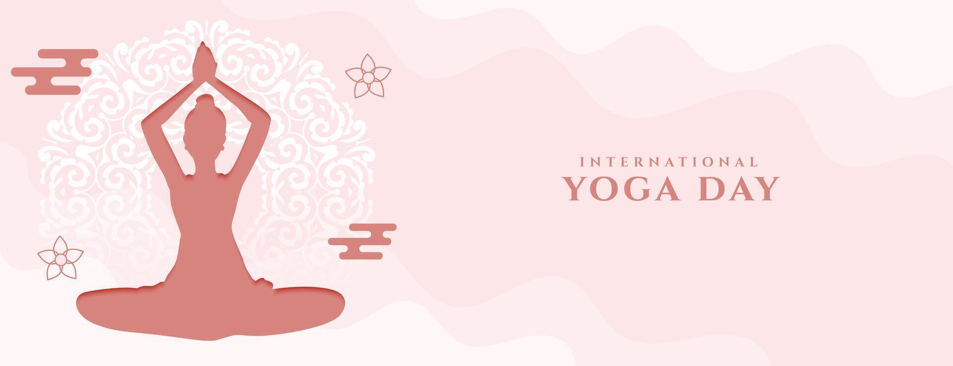 Papier Schnitt Stil International Yoga Tag Banner zum Fitness und Gesundheit Therapie vektor