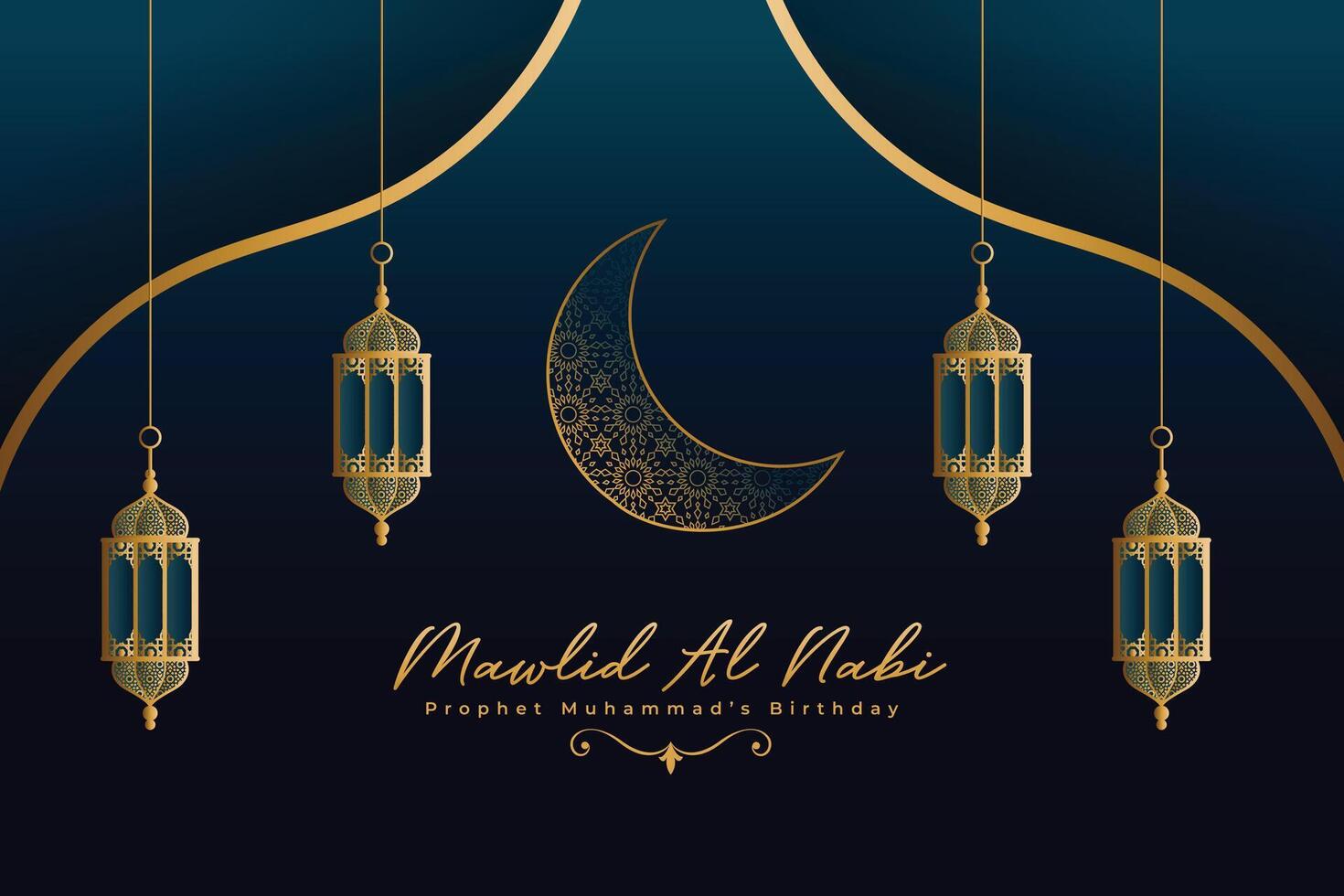 Mawlid al Nabi Festival wünscht sich Karte mit Laterne und Mond vektor