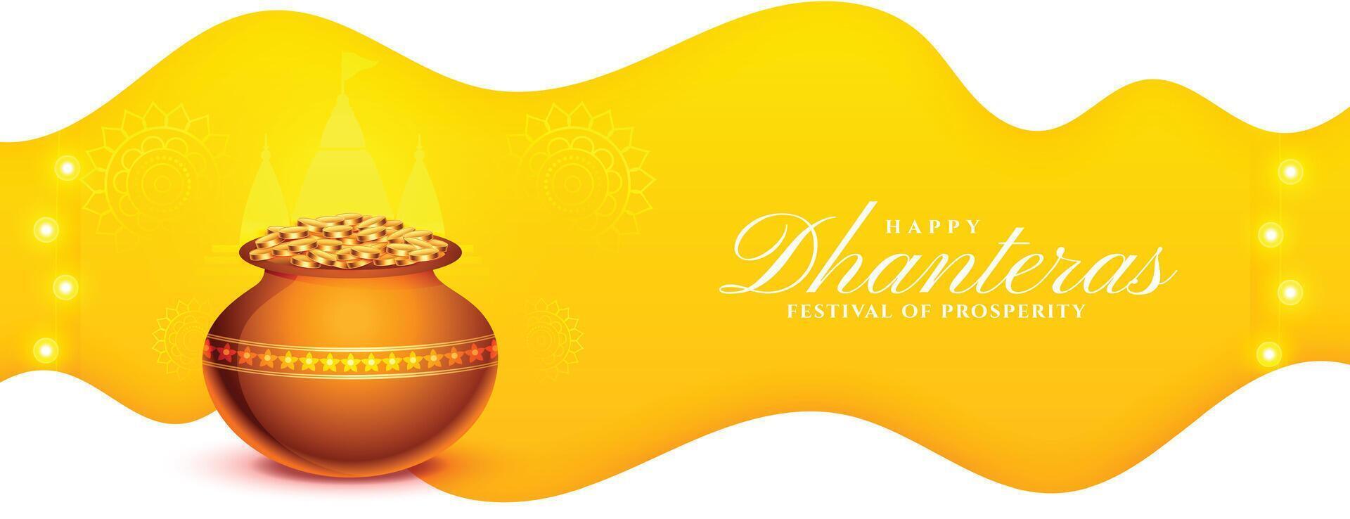 glücklich Dhanteras traditionell Banner mit golden Topf zum shubh Diwali Ritual vektor