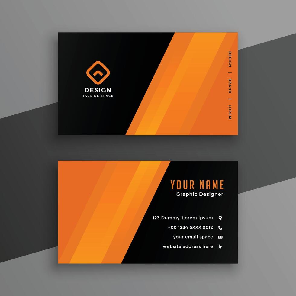 professionell svart och orange företag kort i enkel stil vektor