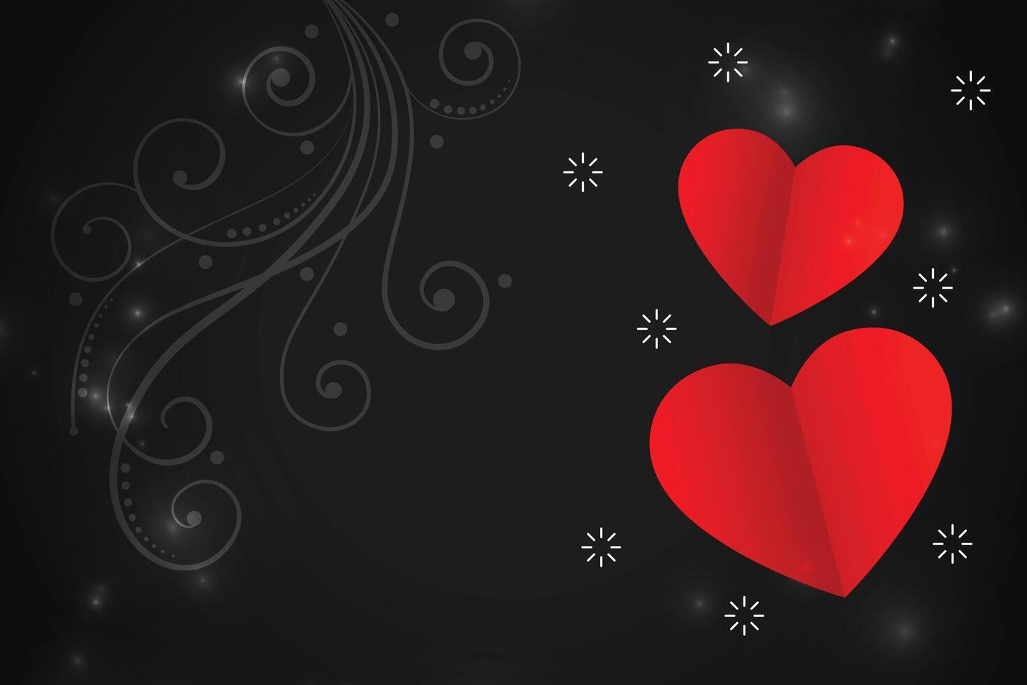 valentines dag röd hjärtan på svart blommig bakgrund vektor