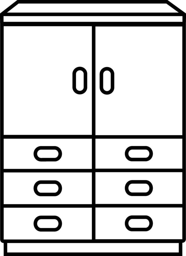 Kleiderschrank Kabinett Symbol im Linie. isoliert auf Taste mit persönlich Schließfach Zimmer Lager zum anders Dinge Zeichen Symbol von Holz Möbel Design Vektor zum Apps Webseite