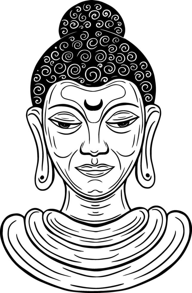 Buddha schließen oben Gesicht Hand gezeichnet Vektor