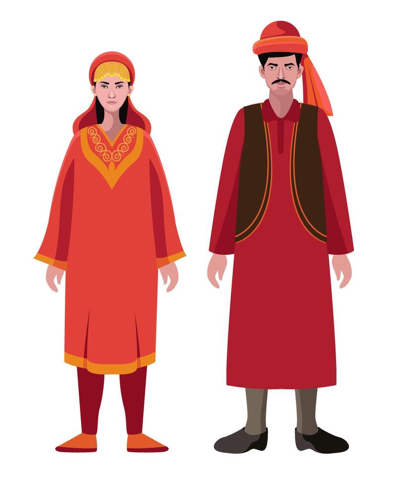 Kaschmir Mann und Frau, Paar im traditionell Kleid Vektor