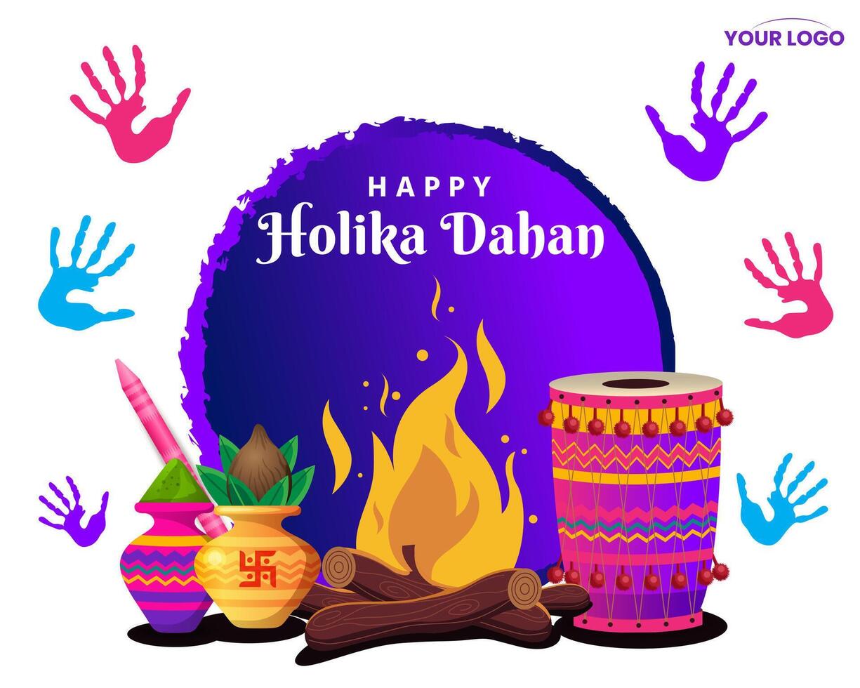 bunt glücklich holika dahan Hindu Festival Feier Gruß mit Hand druckt Vektor