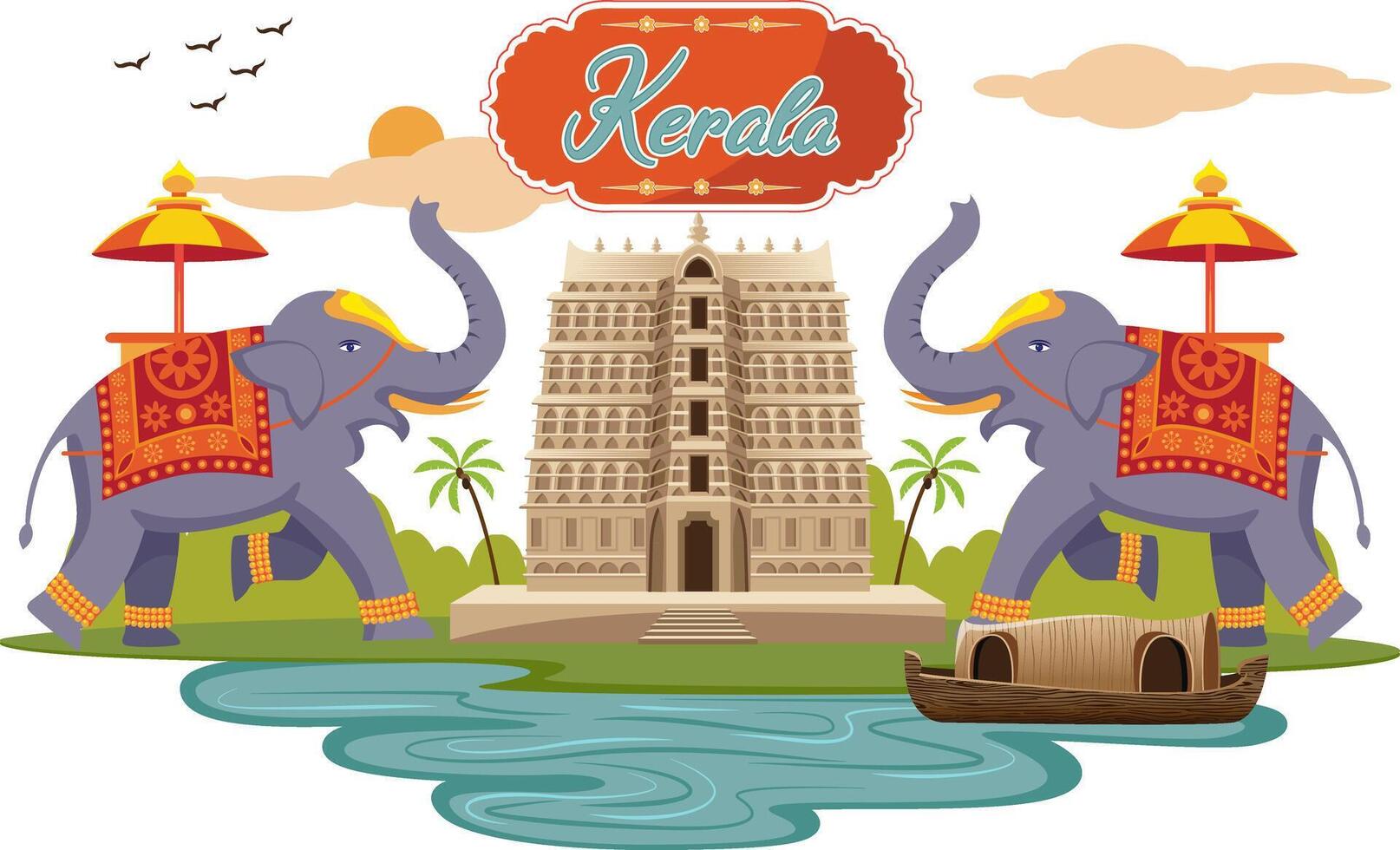 kerala design tempel och elefant vektor