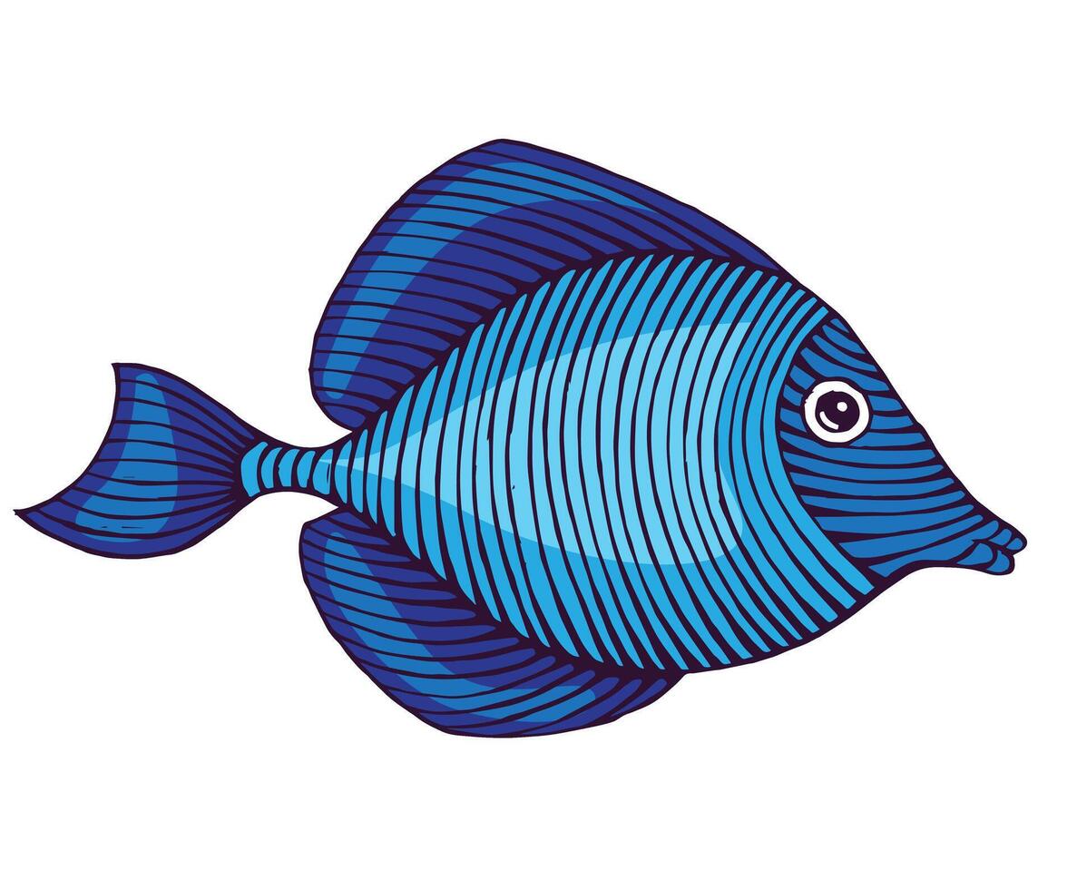 Jahrgang Hand gezeichnet Linie Kunst Fisch graviert Farbe vektor