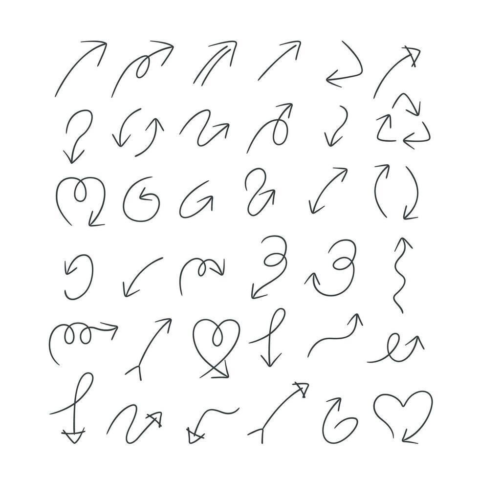Hand gezeichnet Pfeile einstellen auf ein Weiß Hintergrund, Vektor Illustration