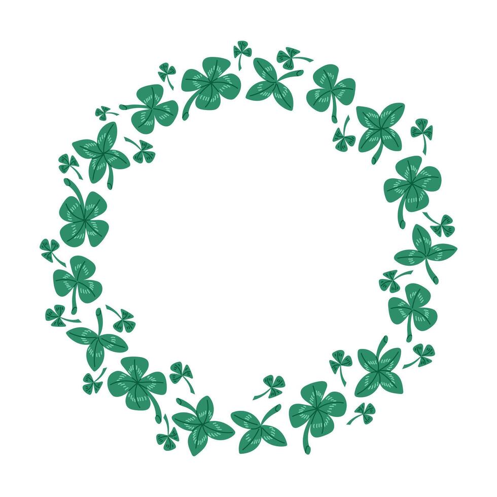 platt hand dragen vitklöver löv krans. irländsk traditionell element. st patricks dag dekoration. unik skriva ut design vektor