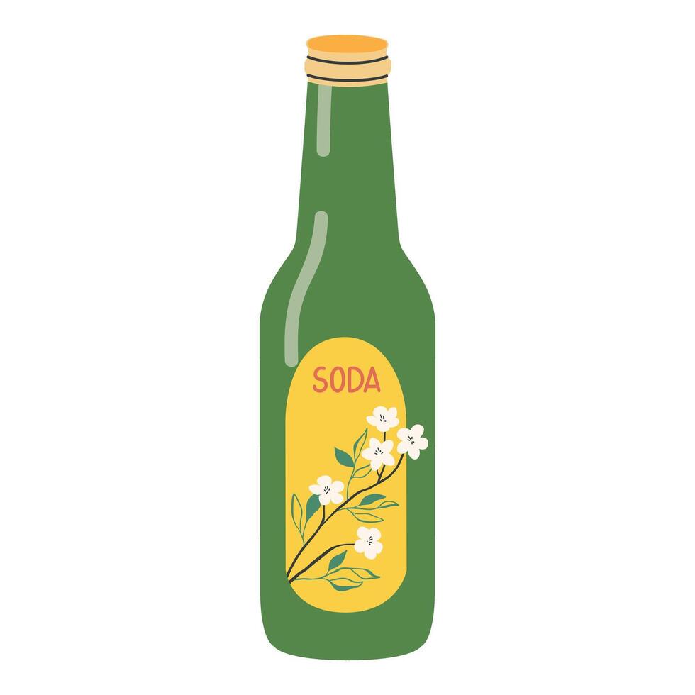 gnistrande soda dryck i glas flaska begrepp. soda vatten kyl- dryck vektor illustration i tecknad serie stil. organisk sommar förfriskning. platt vektor illustration isolerat på vit bakgrund.