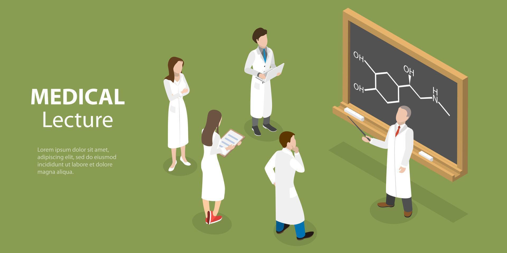 3d isometrisk platt vektor konceptuell illustration av medicinsk föreläsning.