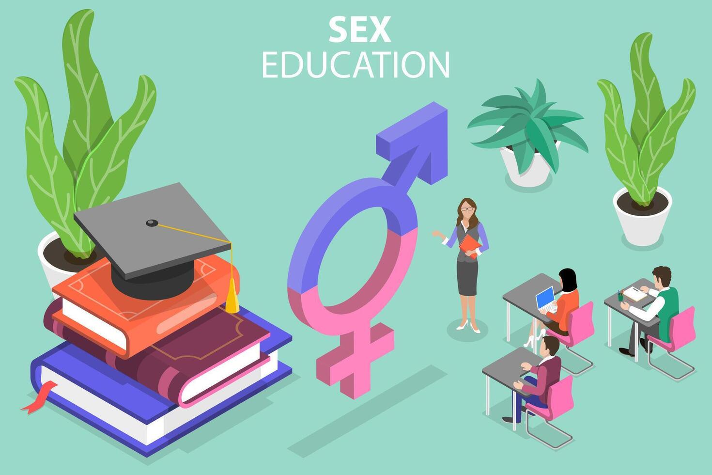 3d isometrisch eben Vektor konzeptionelle Illustration von Sex Bildung
