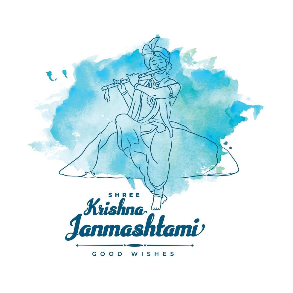 Shree krishna Janmashtami Aquarell wünscht sich Karte Hintergrund vektor