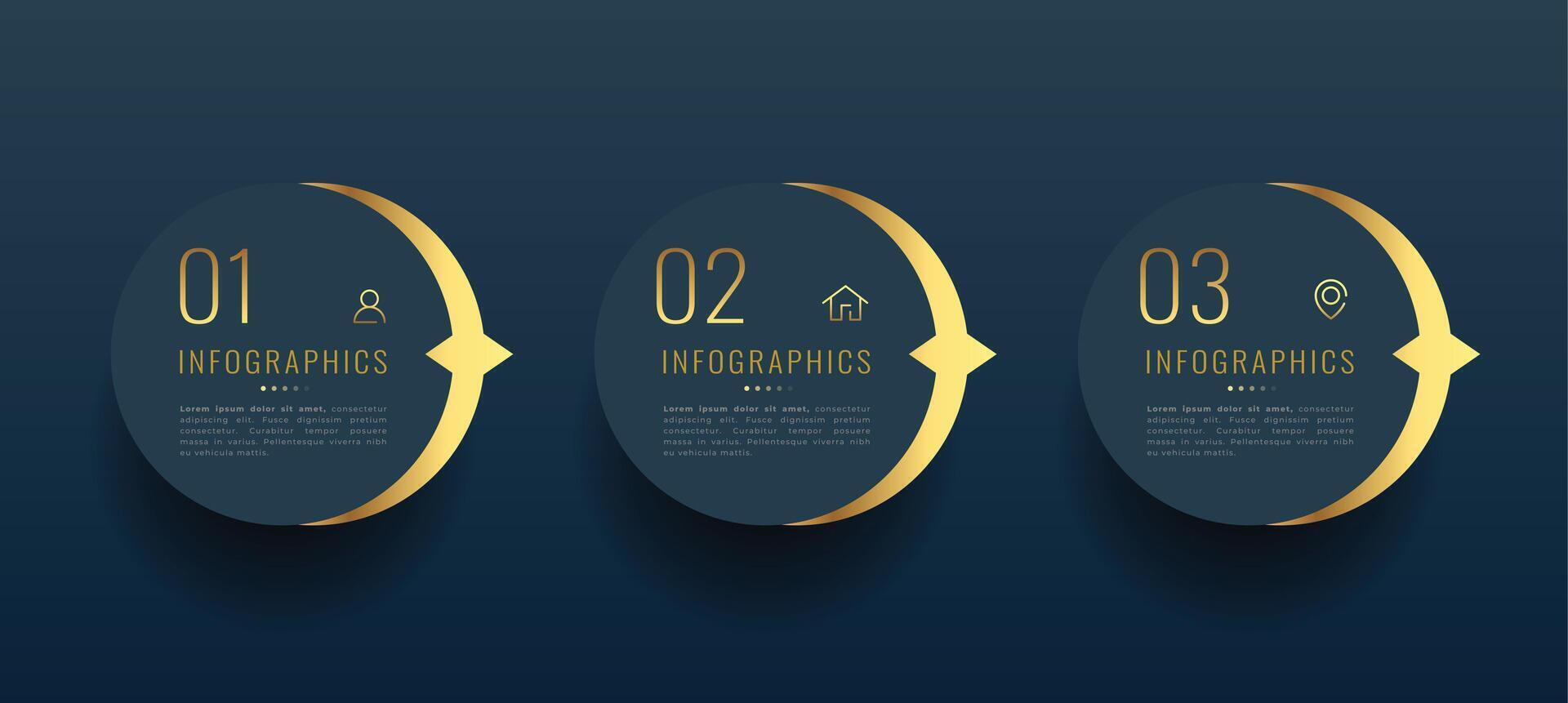 modern golden Infografik Banner mit 3 Schritt Geschäft planen vektor