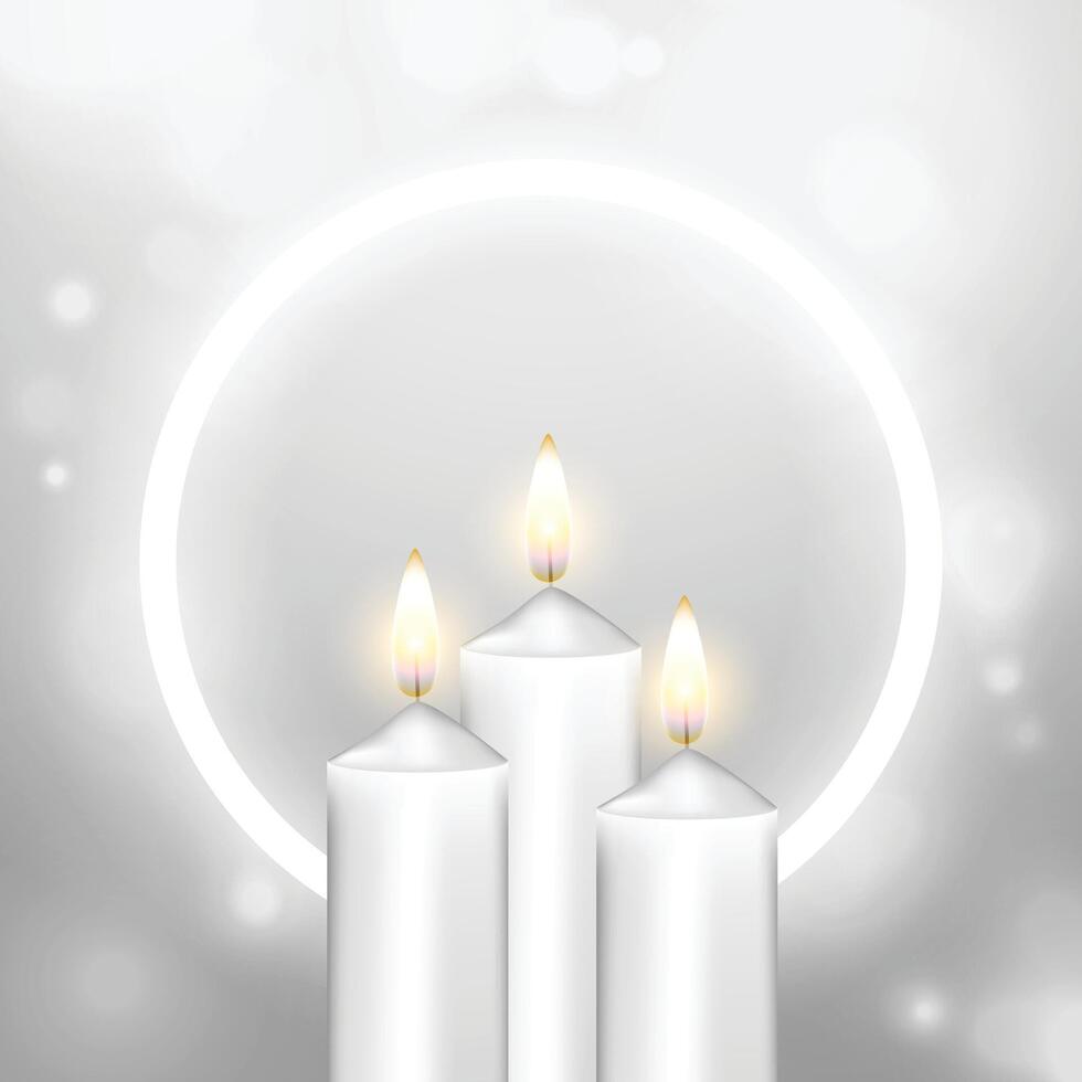 realistisch Verbrennung Kirche Kerze glänzend Hintergrund mit Neon- Rahmen vektor