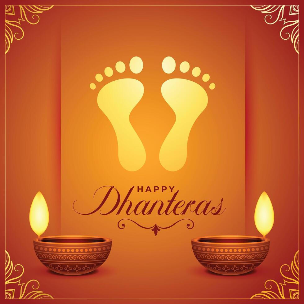 shubh Dhanteras wünscht sich Hintergrund mit Göttin Charan und Öl Lampe vektor