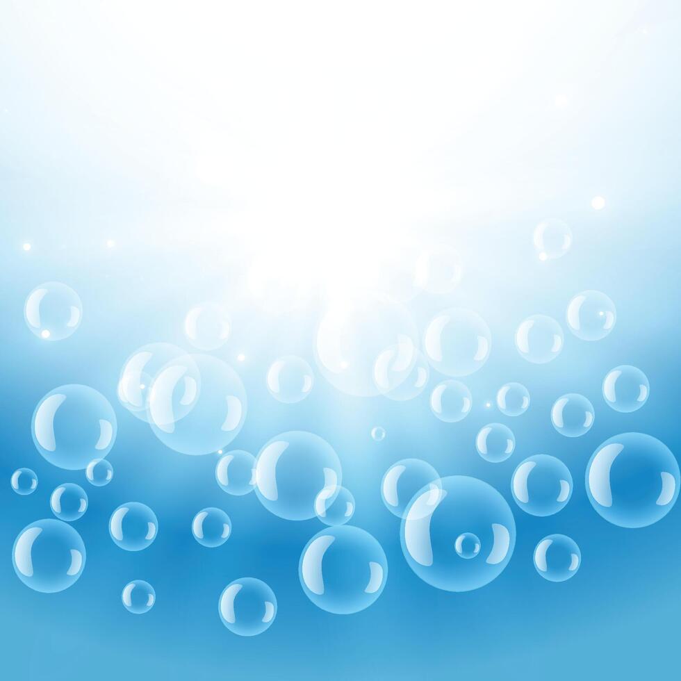 skinande vatten bubblor med ljus blossa bakgrund vektor