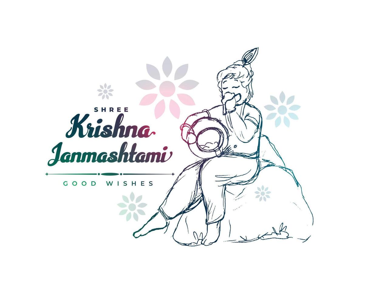 Shree krishna Janmashtami Festival Gruß im Hand gezeichnet Stil vektor