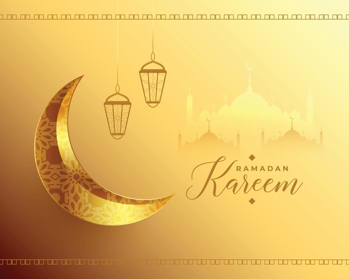 golden Mond Ramadan kareem Arabisch Muslim Festival Gruß vektor