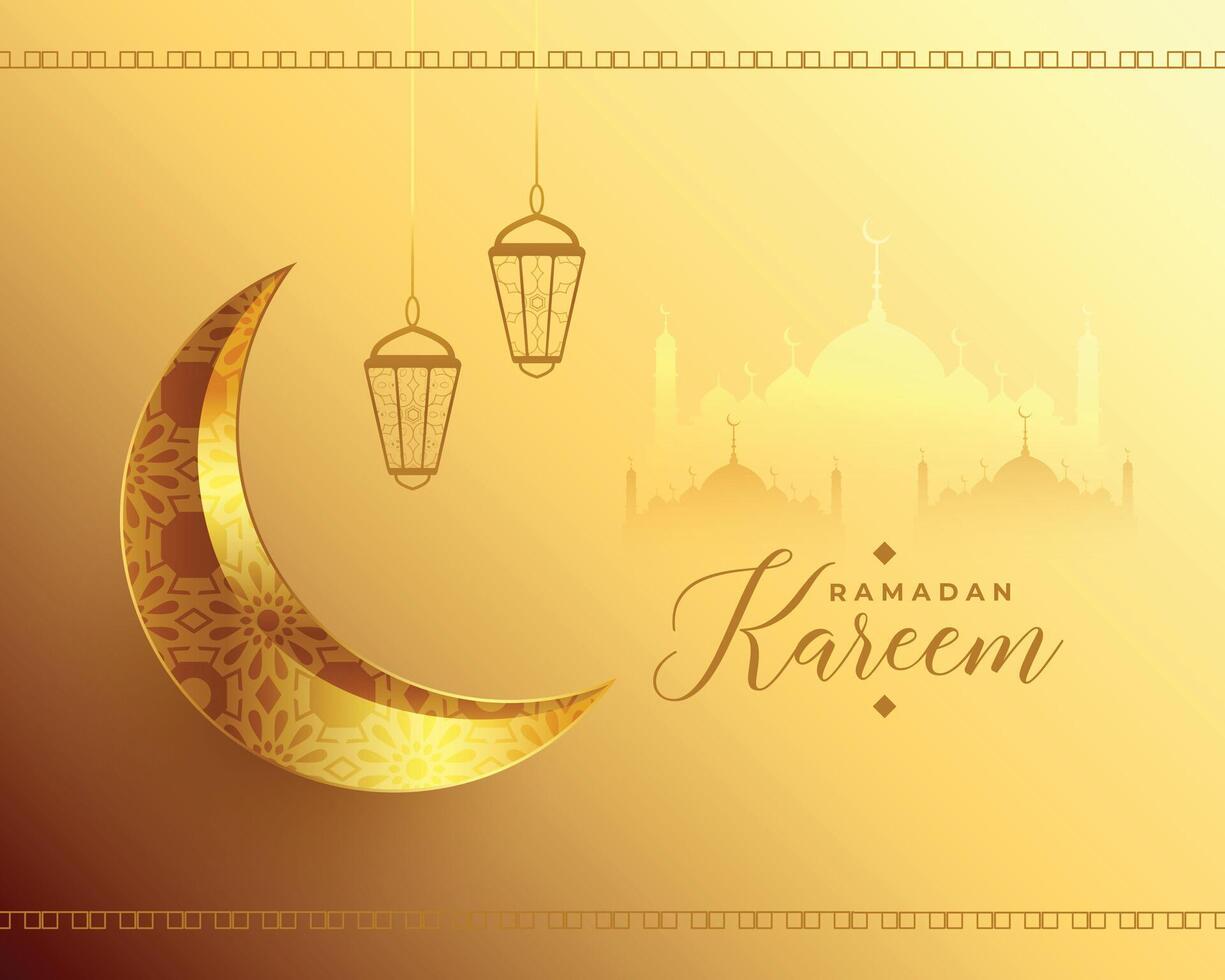 gyllene måne ramadan kareem arabicum muslim festival hälsning vektor