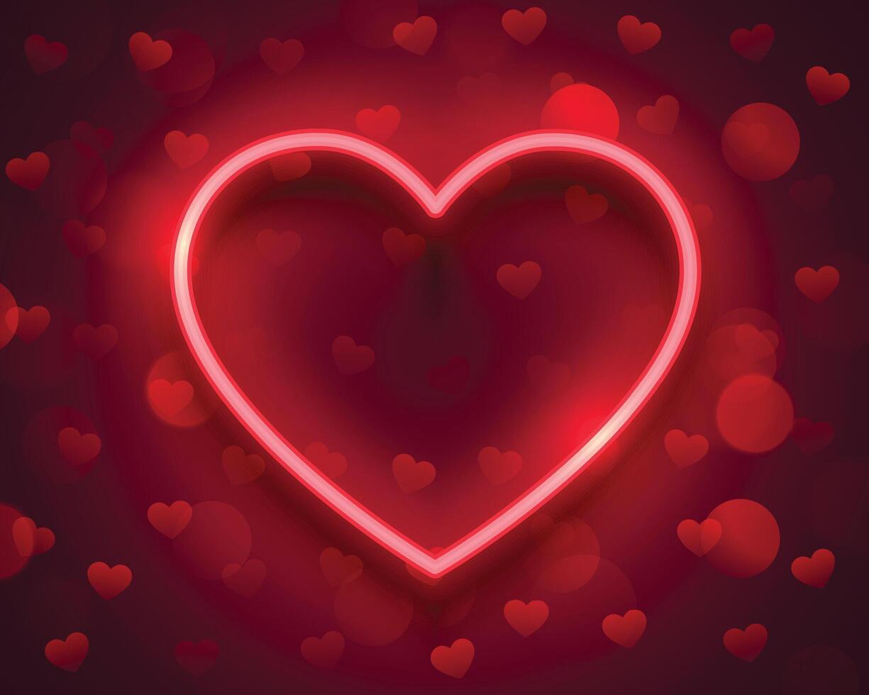skön kärlek bokeh bakgrund med neon hjärtan och text Plats vektor