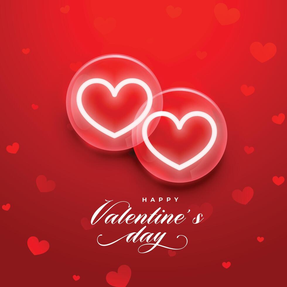 röd valentines dag hälsning lyckönskningar kort med två glasig hjärtan vektor
