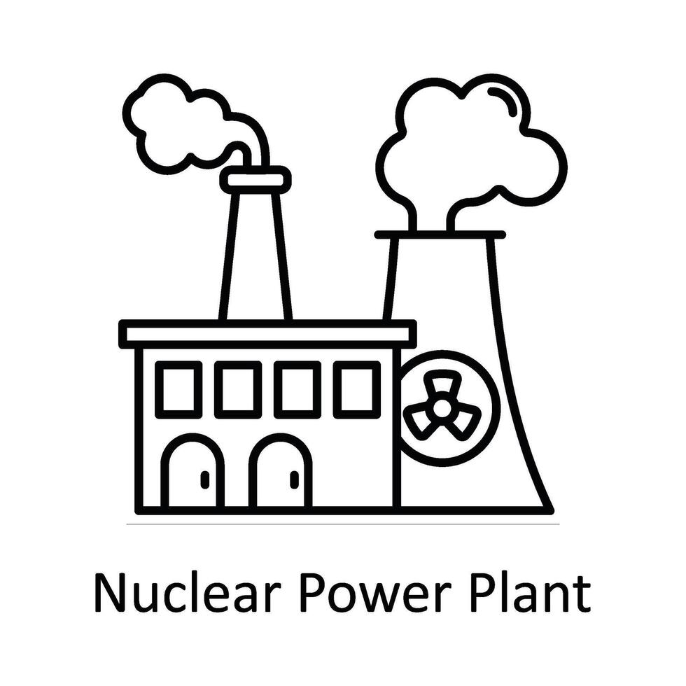 kärn kraft växt vektor översikt ikon design illustration. tillverkning enheter symbol på vit bakgrund eps 10 fil