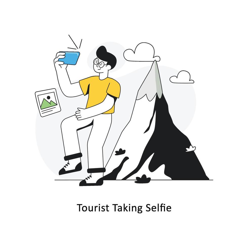Tourist nehmen Selfie eben Stil Design Vektor Illustration. Lager Illustration