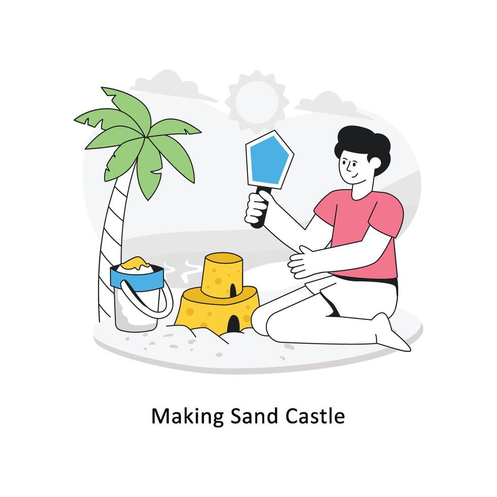 Herstellung Sand Schloss eben Stil Design Vektor Illustration. Lager Illustration