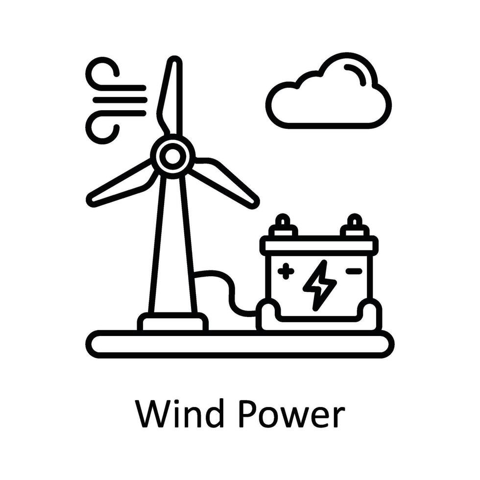 vind kraft vektor översikt ikon design illustration. tillverkning enheter symbol på vit bakgrund eps 10 fil