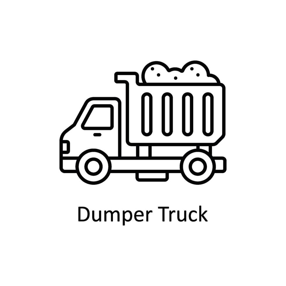 dumper lastbil vektor översikt ikon design illustration. tillverkning enheter symbol på vit bakgrund eps 10 fil